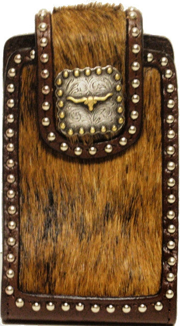 Western Hair-On Cell Phone Holder with Longhorn Concho for iPhone 4 & Blackberry