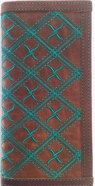 Twisted-X Brown Rodeo Wallet with Blue/Green Embroidery