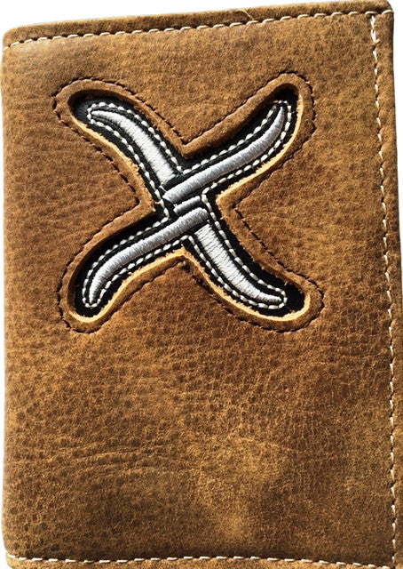 Twisted-X Distressed Brown Leather Tri-Fold Wallet