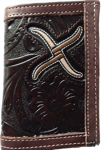 Twisted-X Chocolate Tooled Leather Tri-Fold Wallet