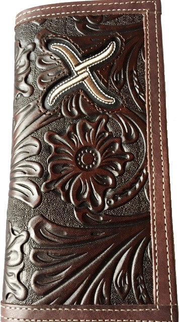 Twisted-X Western Floral Chocolate Tooled Rodeo Wallet