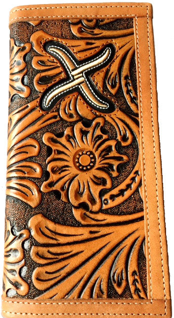 Twisted-X Western Floral Tan Tooled Rodeo Wallet