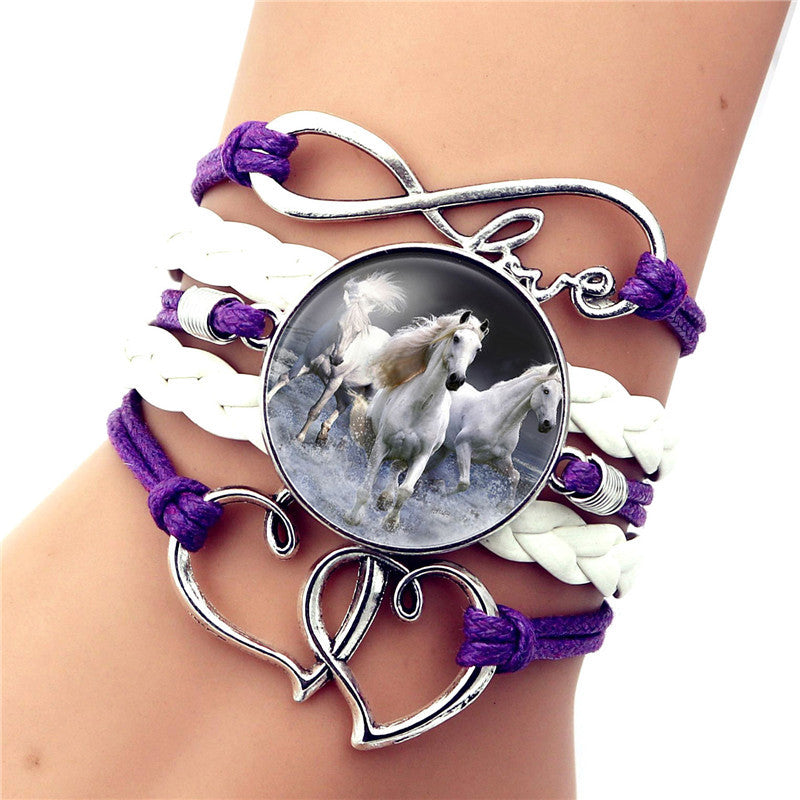 “3 White Horses” Leather Infinity Horse Wrap Bangle Bracelet